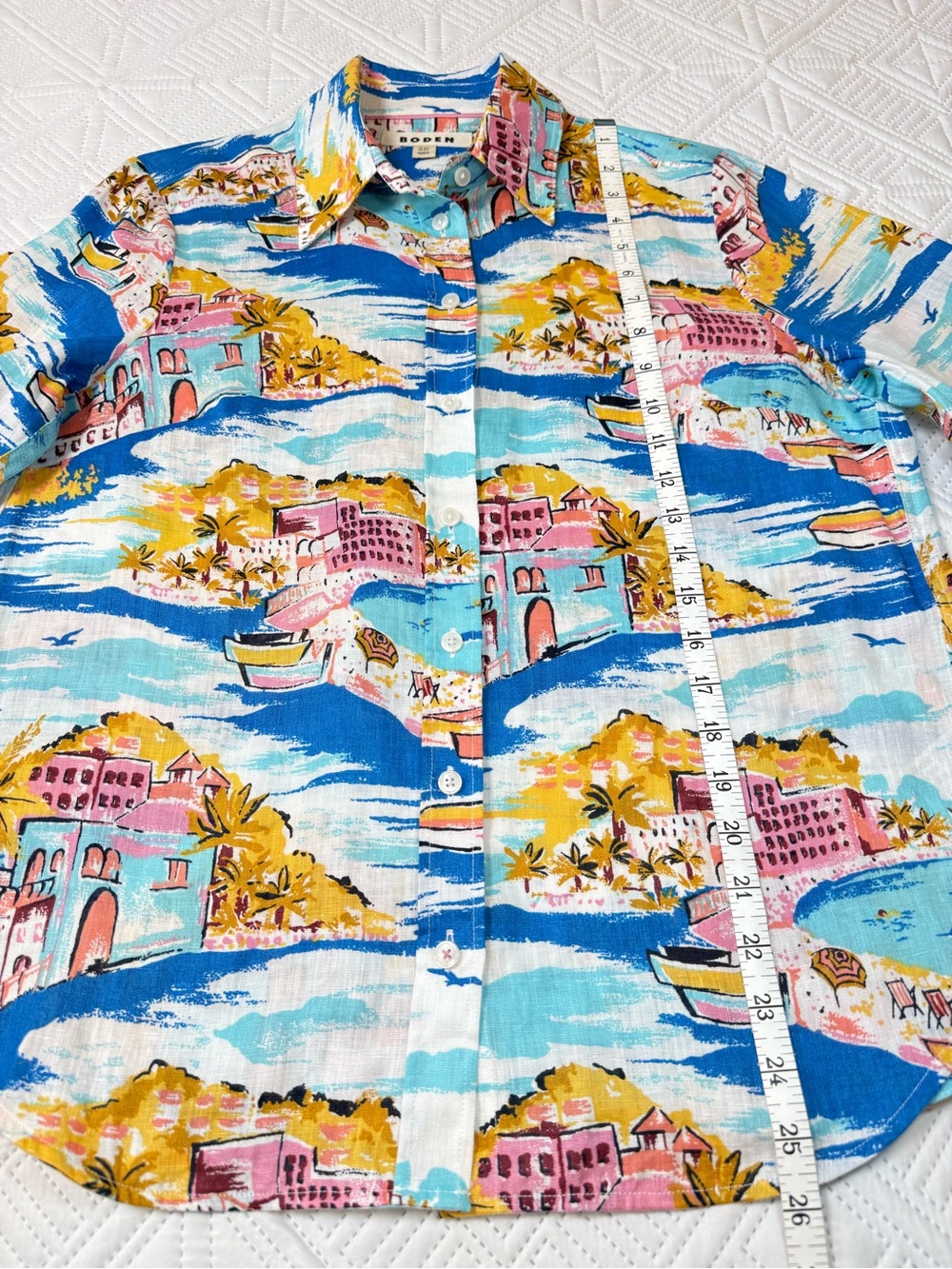 Boden Multicolor Linen Button Down Shirt Size 8 - Picture 6 of 9